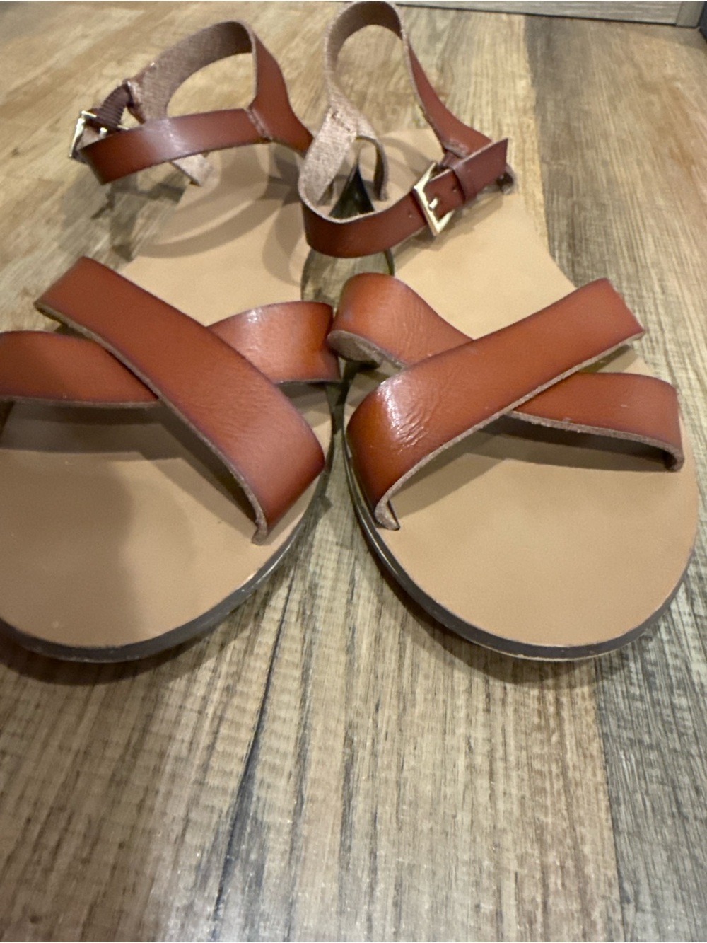 J. Crew Brown Leather Crisscross Ankle Strap Sandals - Picture 5 of 8